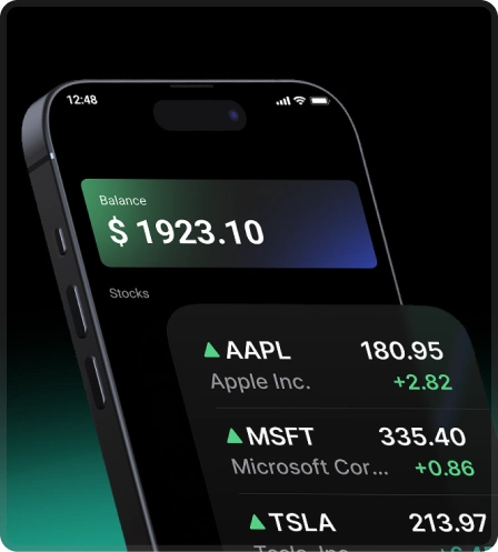 Trading app showing account balance and favourite stocks